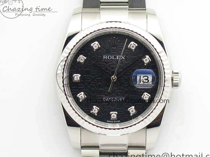 0101 Datejust 116234 36mm DJF 1:1 Best Edition Fluted Bezel Black Com Diam Dial On SS Oyster Bracelet SA Breathable 3523